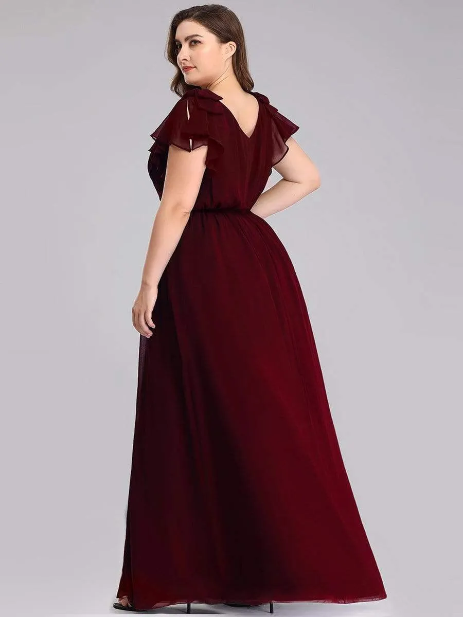 Maxi Long Chiffon Evening Dress for Women with Ruffles Sleeves