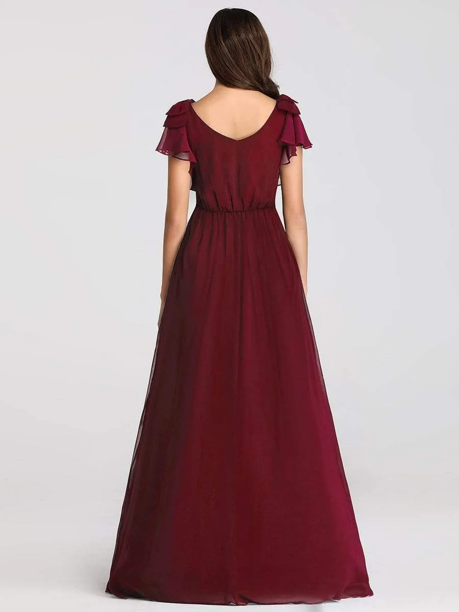 Maxi Long Chiffon Evening Dress for Women with Ruffles Sleeves