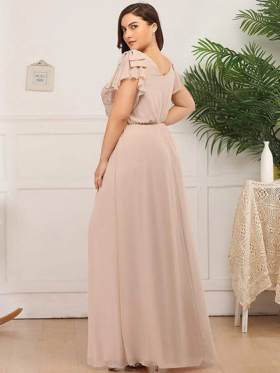 Maxi Long Chiffon Evening Dress for Women with Ruffles Sleeves