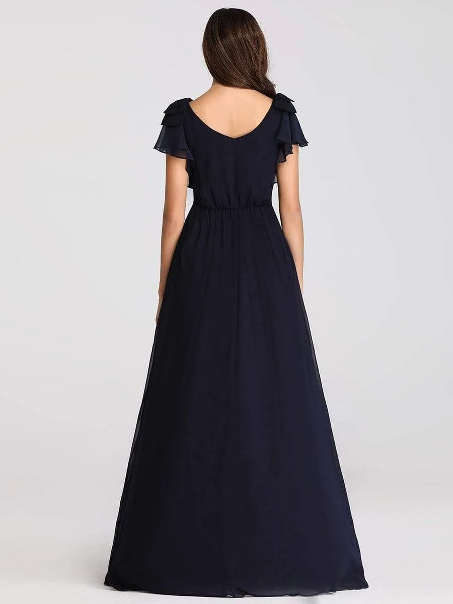 Maxi Long Chiffon Evening Dress for Women with Ruffles Sleeves
