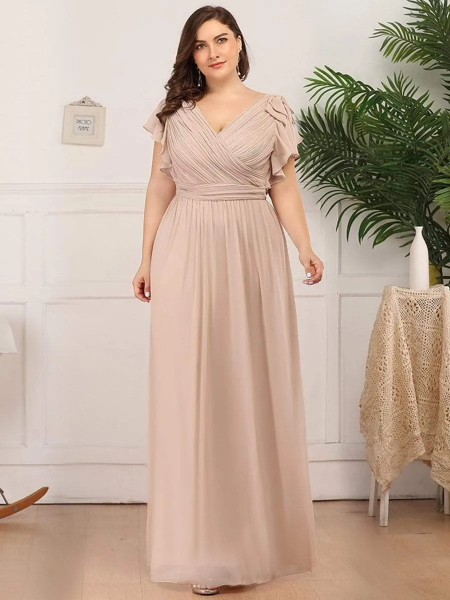 Maxi Long Chiffon Evening Dress for Women with Ruffles Sleeves