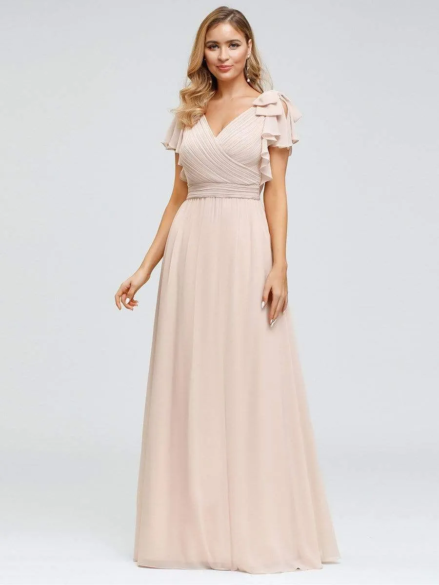 Maxi Long Chiffon Evening Dress for Women with Ruffles Sleeves