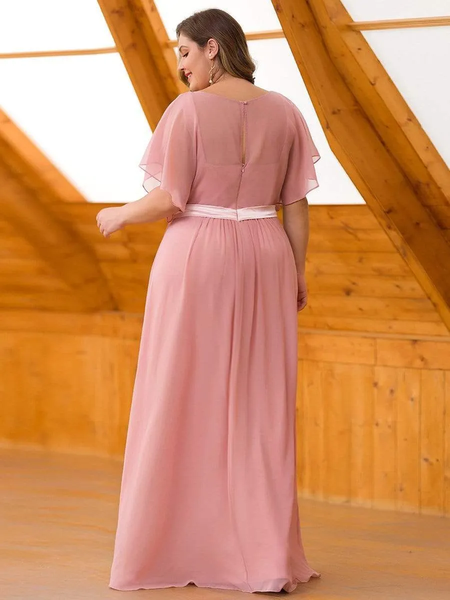 Maxi Long Flowy Chiffon Evening Dress with Short Sleeve