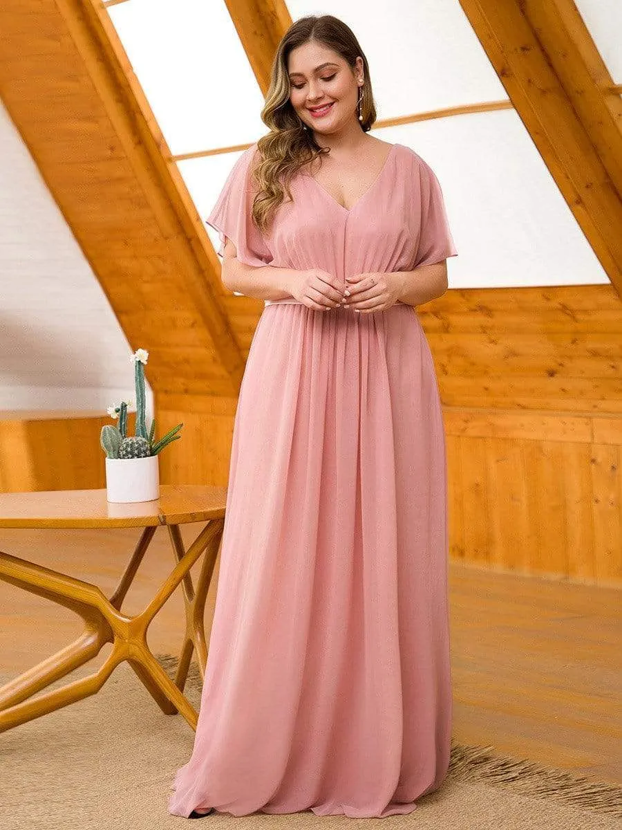 Maxi Long Flowy Chiffon Evening Dress with Short Sleeve