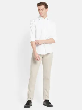 Men Cream-Coloured Casual Trouser