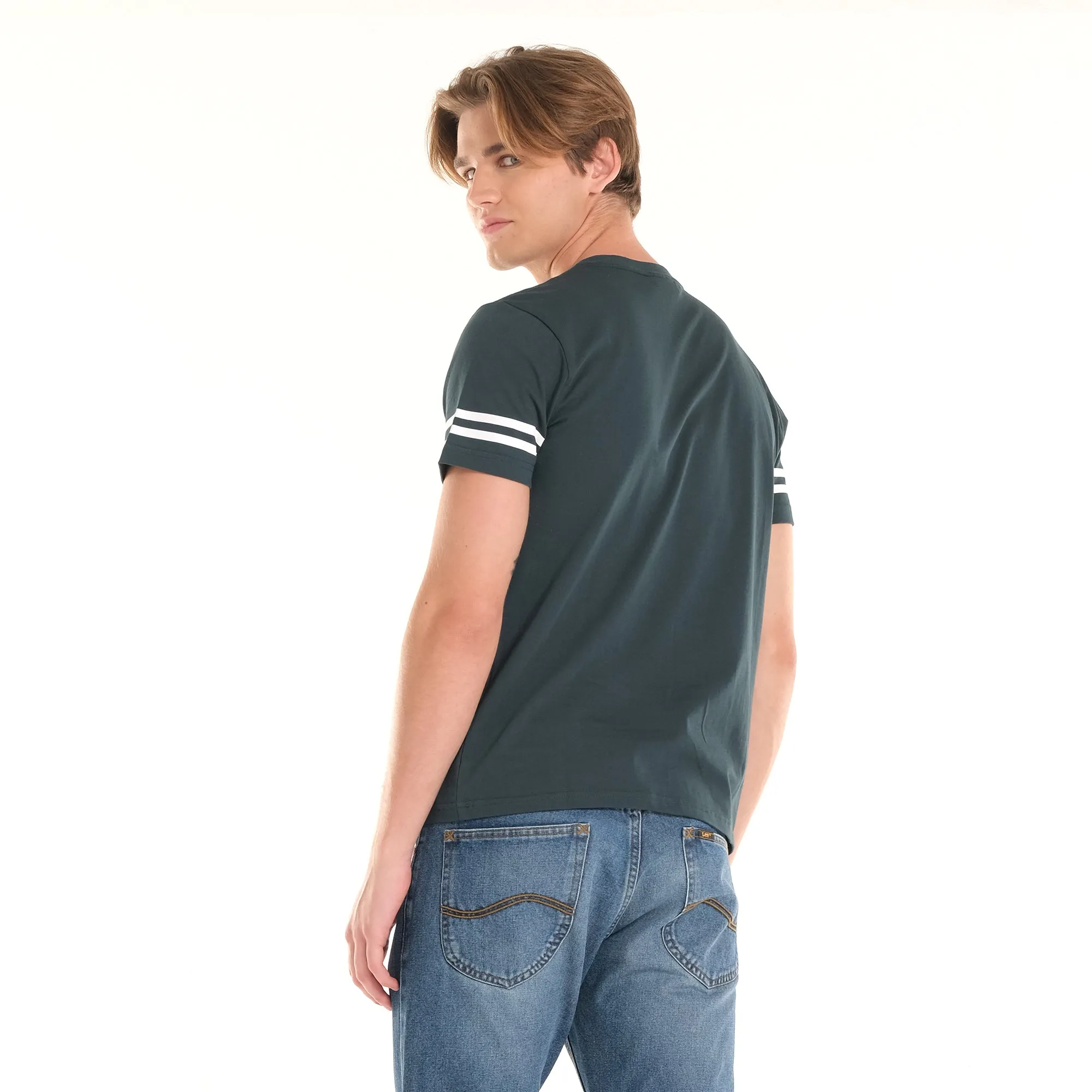 MENS' BASIC LOGO TEE WITH STRIPES ON SLEEVES