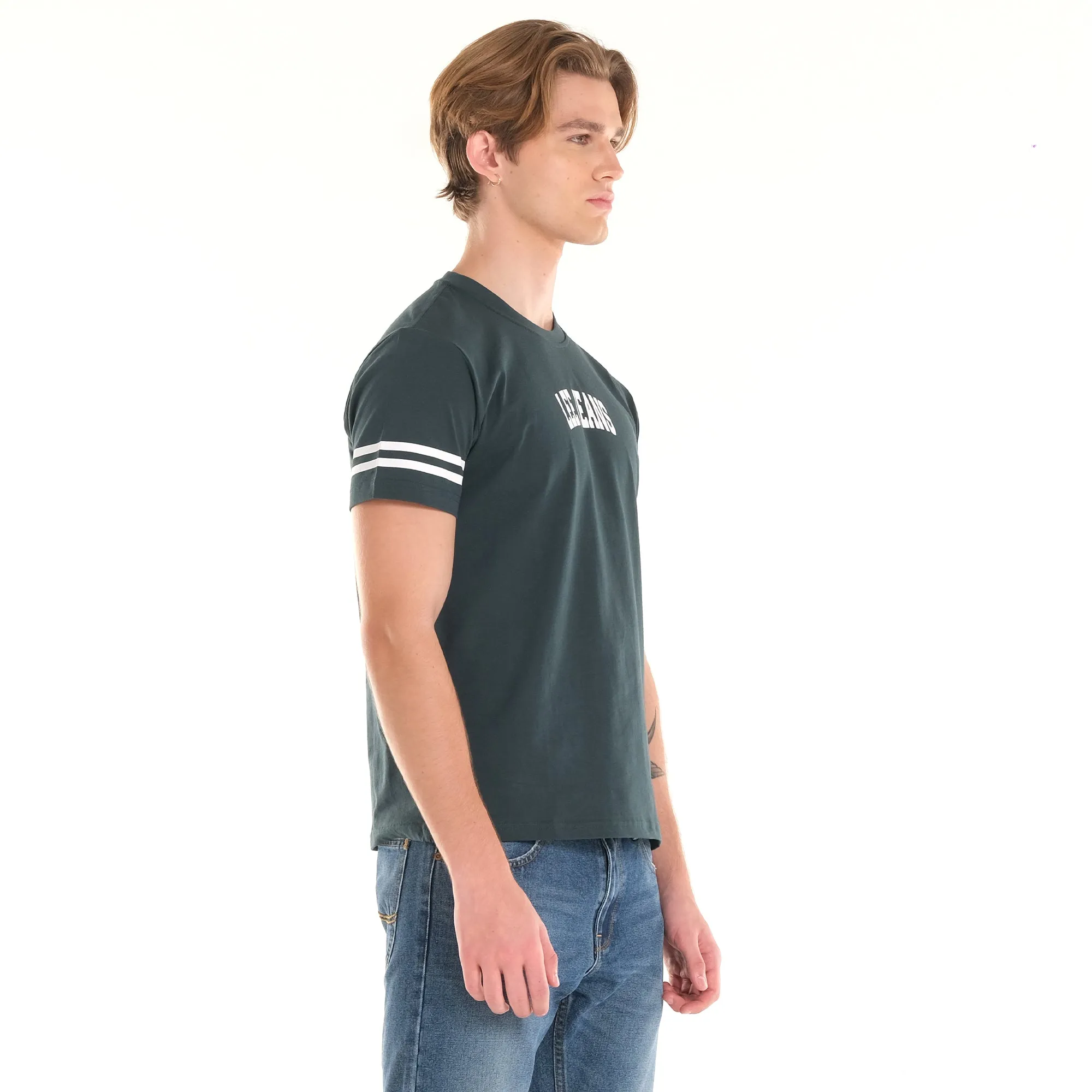 MENS' BASIC LOGO TEE WITH STRIPES ON SLEEVES