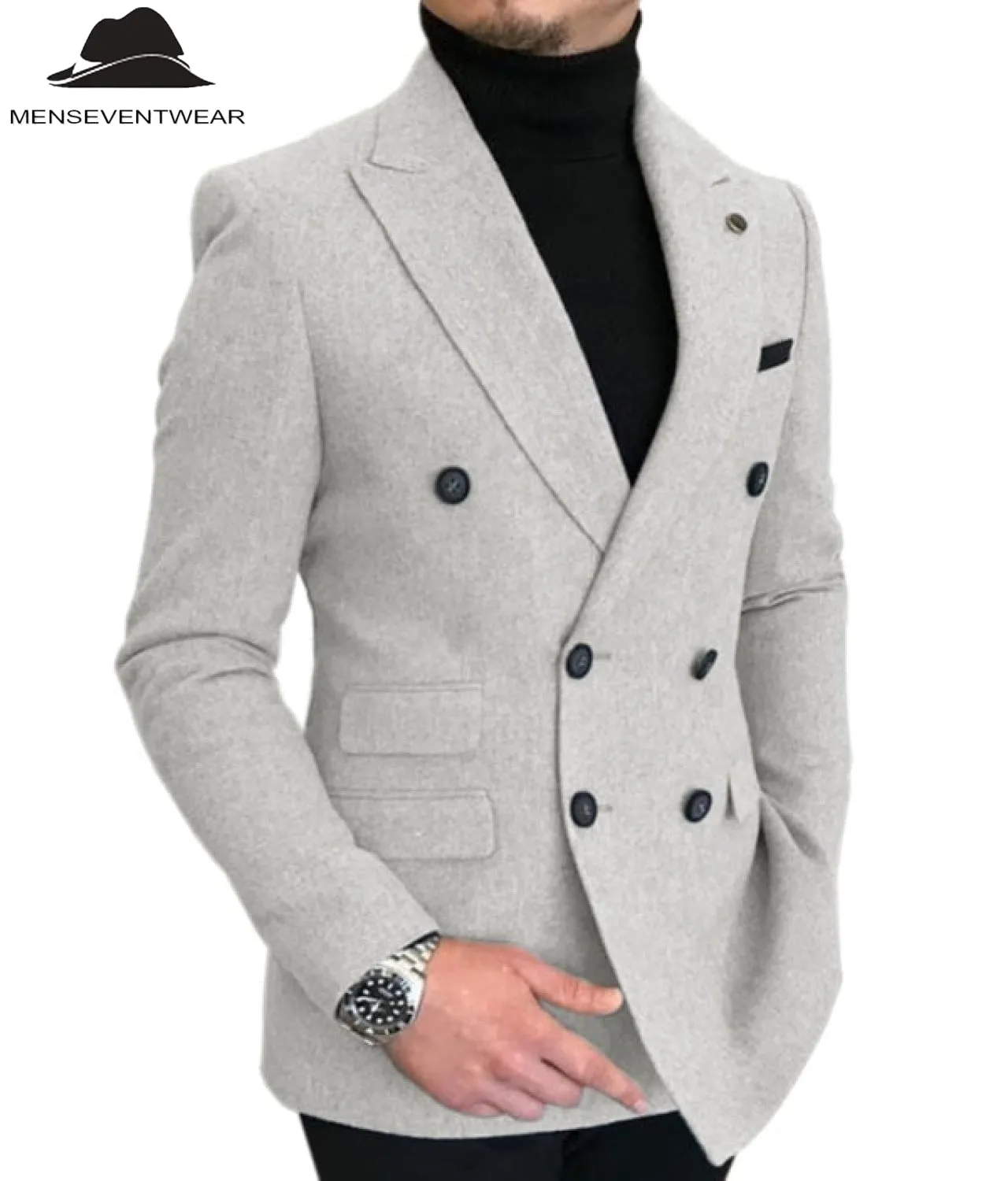 Men's Casual Tweed Notch Lapel Blazer