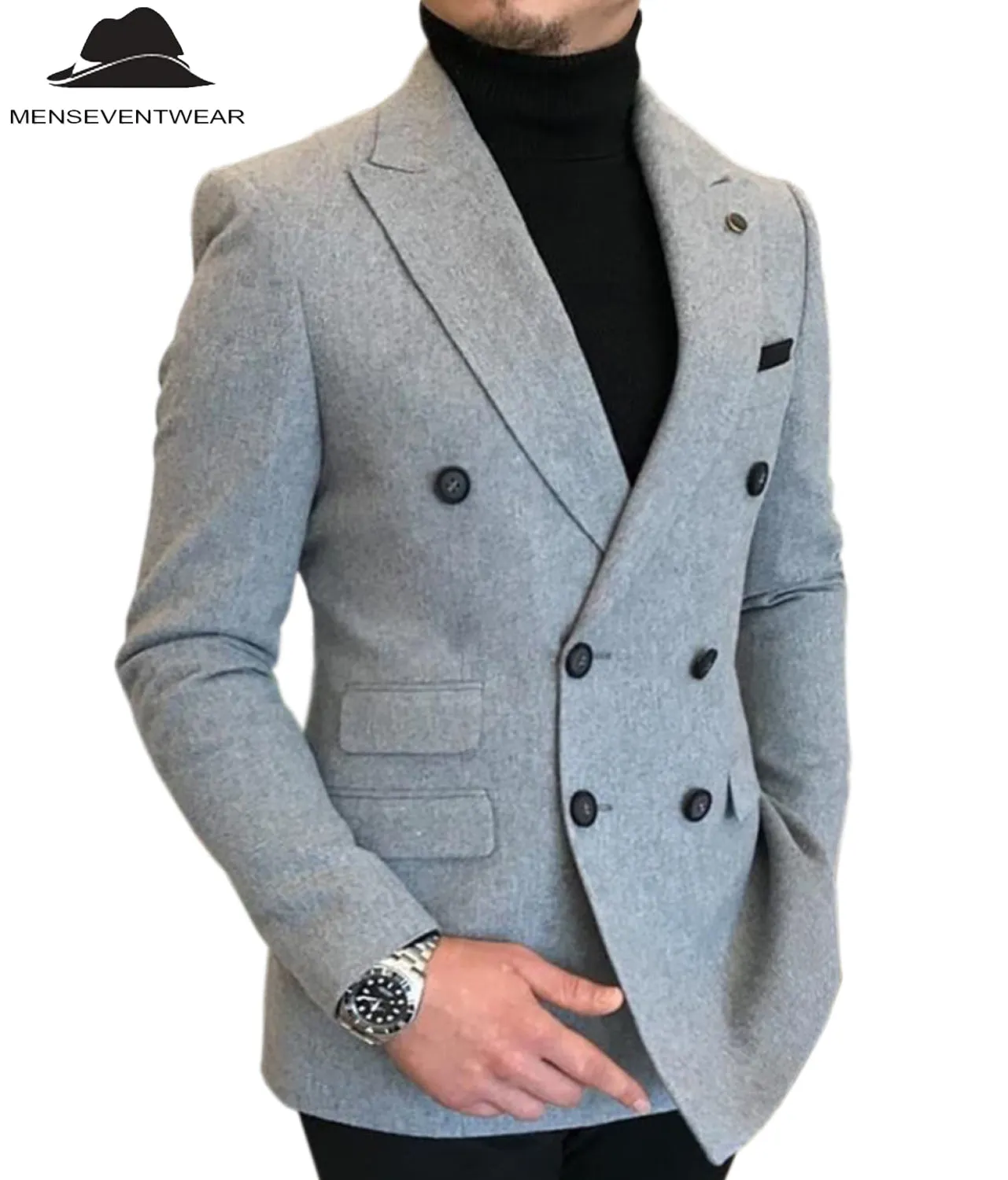 Men's Casual Tweed Notch Lapel Blazer