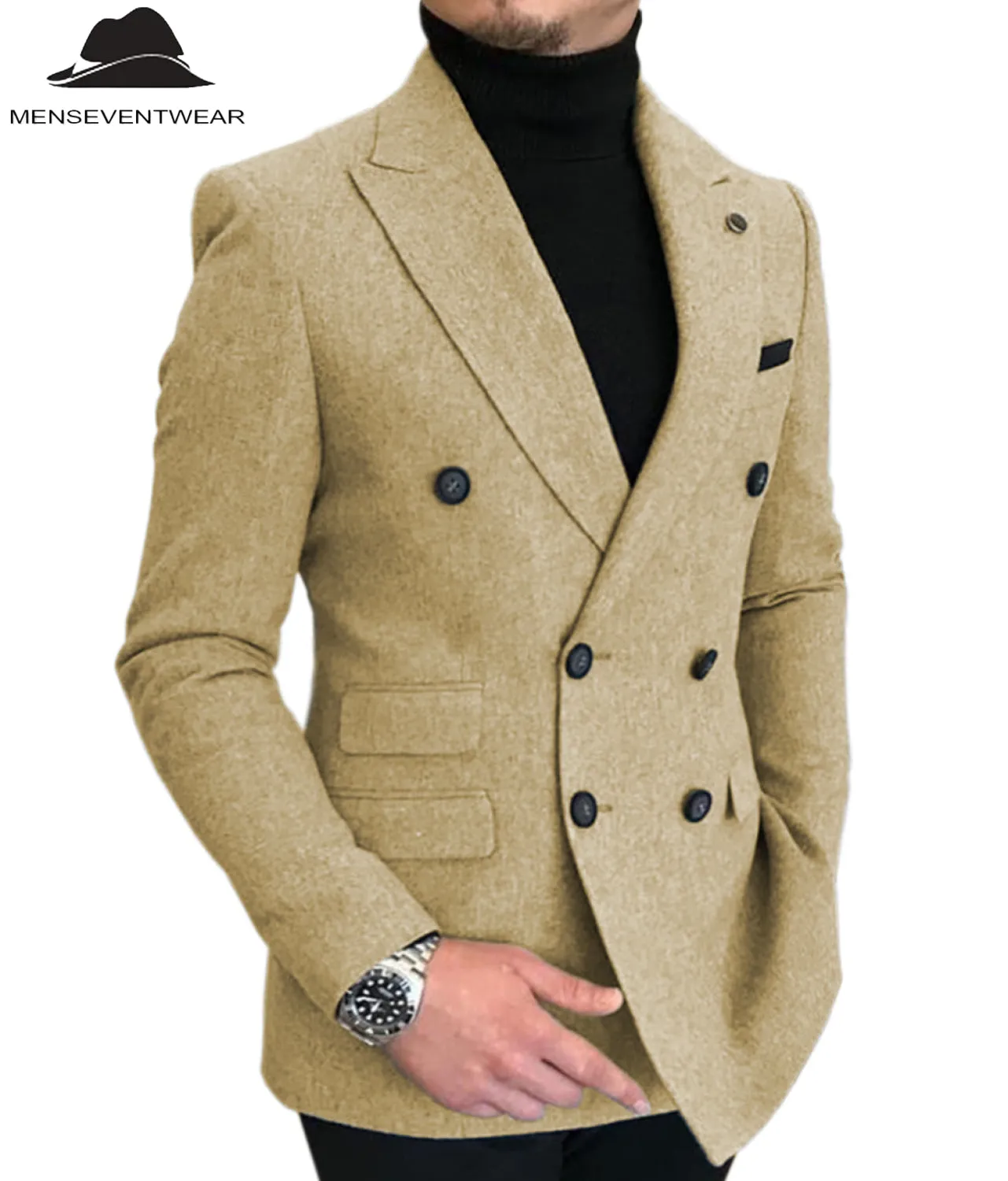 Men's Casual Tweed Notch Lapel Blazer