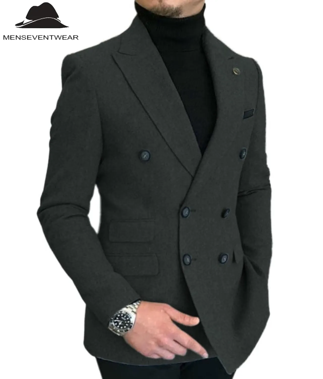 Men's Casual Tweed Notch Lapel Blazer