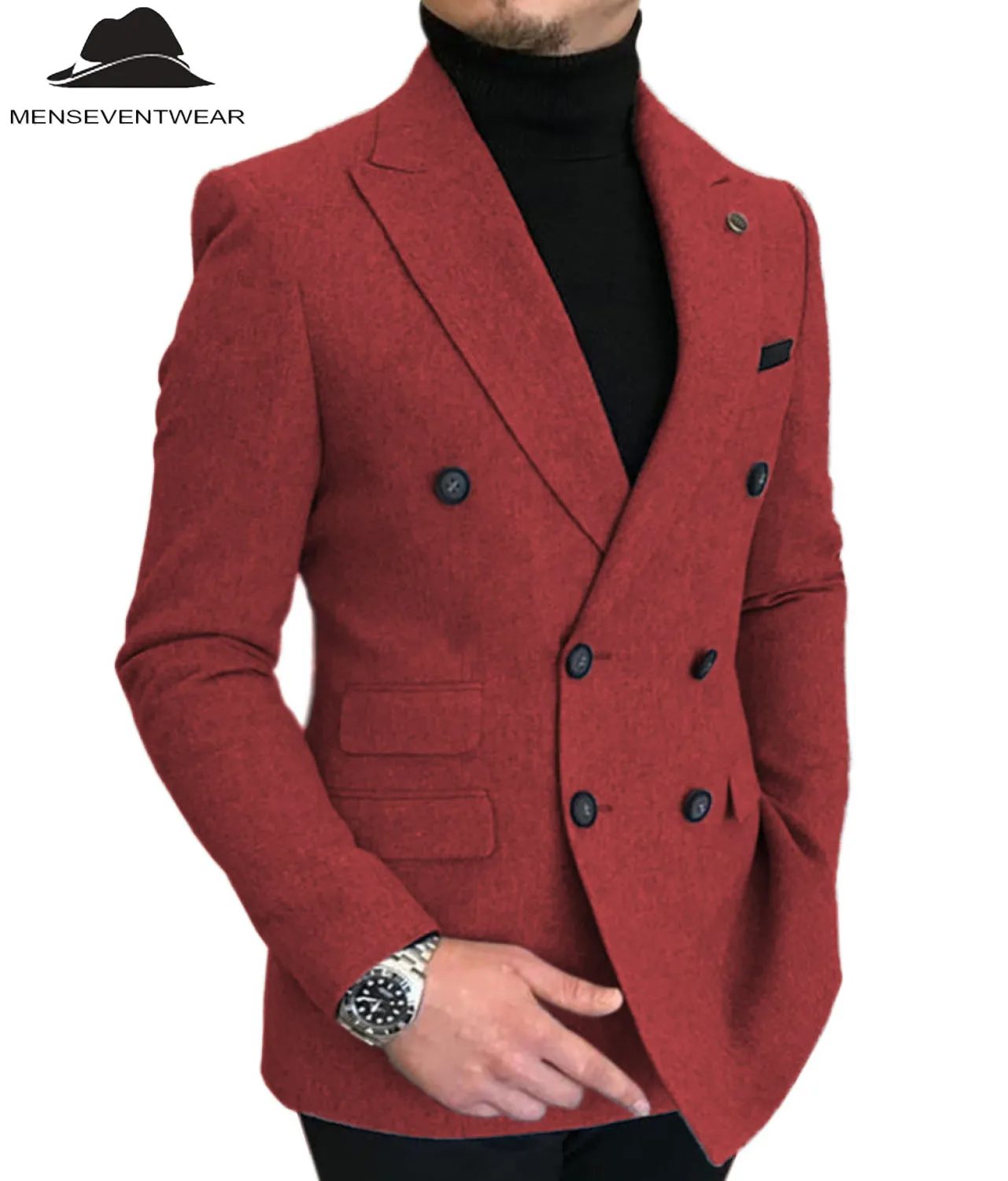 Men's Casual Tweed Notch Lapel Blazer