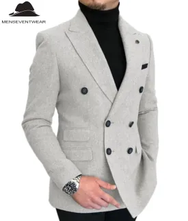 Men's Casual Tweed Notch Lapel Blazer