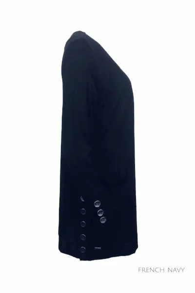 MERINO LONG CARDIGAN WITH POCKETS & BUTTON CUFF/HEM LONG SLEEVES FRENCH NAVY