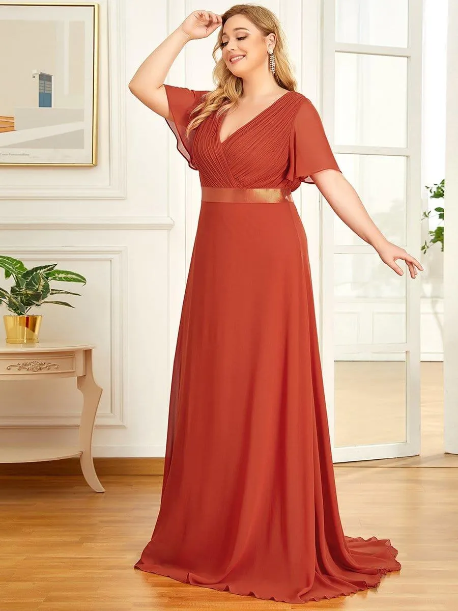 Monica | Plus Size Empire Waist V Back Bridesmaid Dress with Short Sleeves