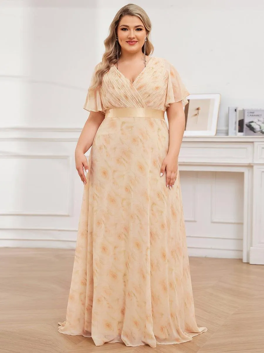 Monica | Plus Size Empire Waist V Back Bridesmaid Dress with Short Sleeves