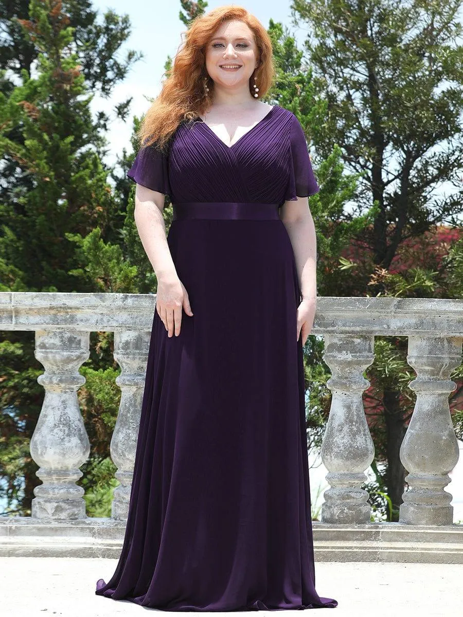 Monica | Plus Size Empire Waist V Back Bridesmaid Dress with Short Sleeves