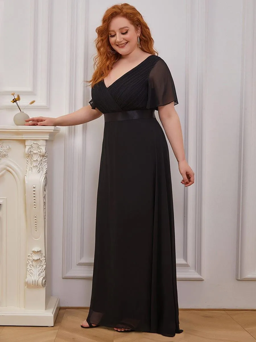 Monica | Plus Size Empire Waist V Back Bridesmaid Dress with Short Sleeves