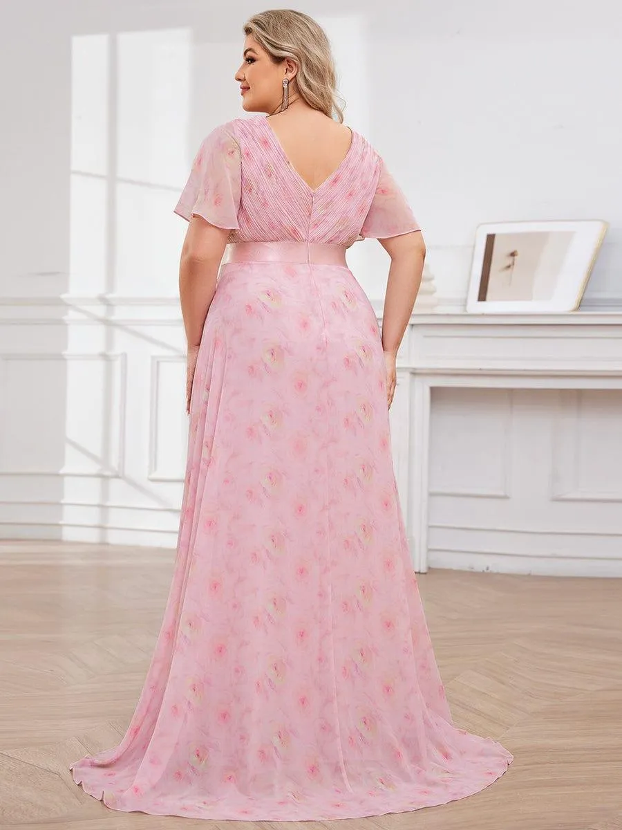 Monica | Plus Size Empire Waist V Back Bridesmaid Dress with Short Sleeves