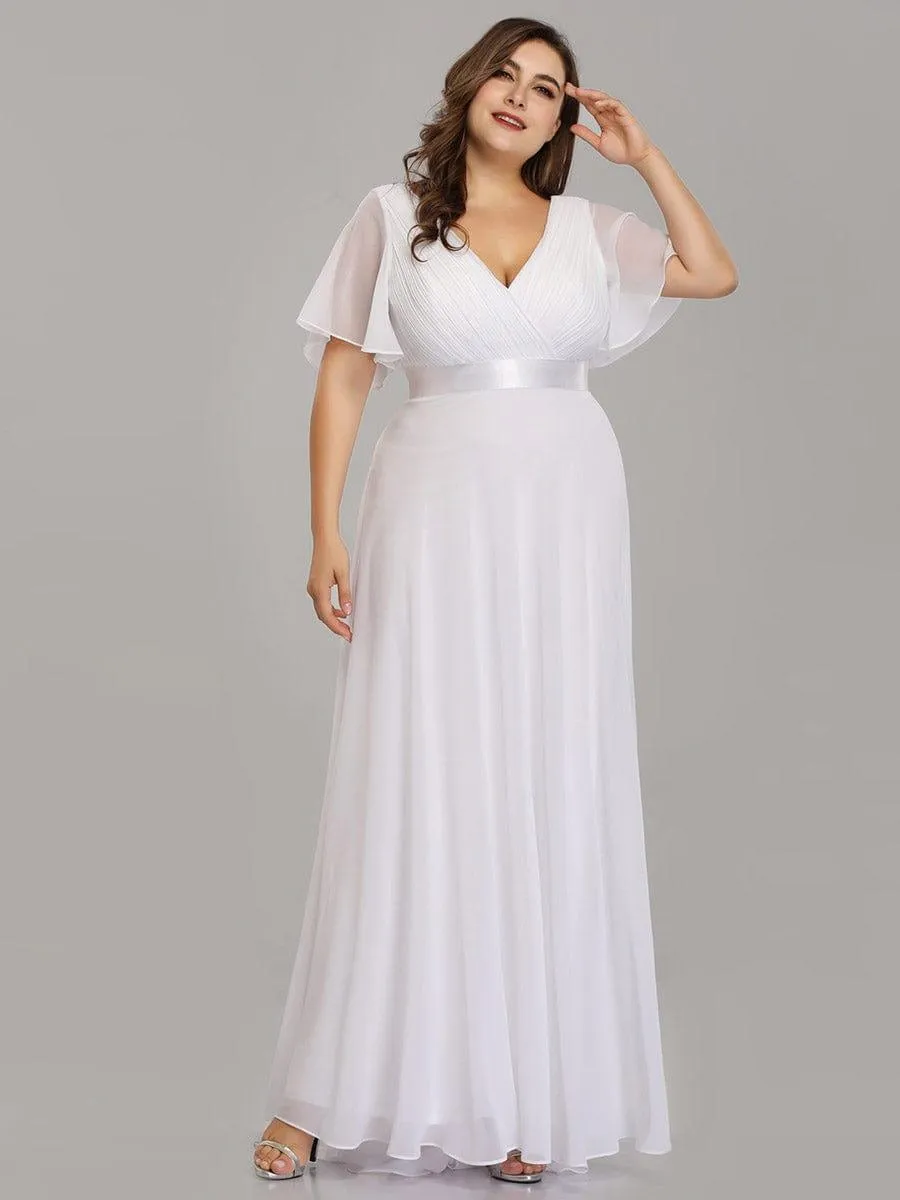 Monica | Plus Size Empire Waist V Back Bridesmaid Dress with Short Sleeves