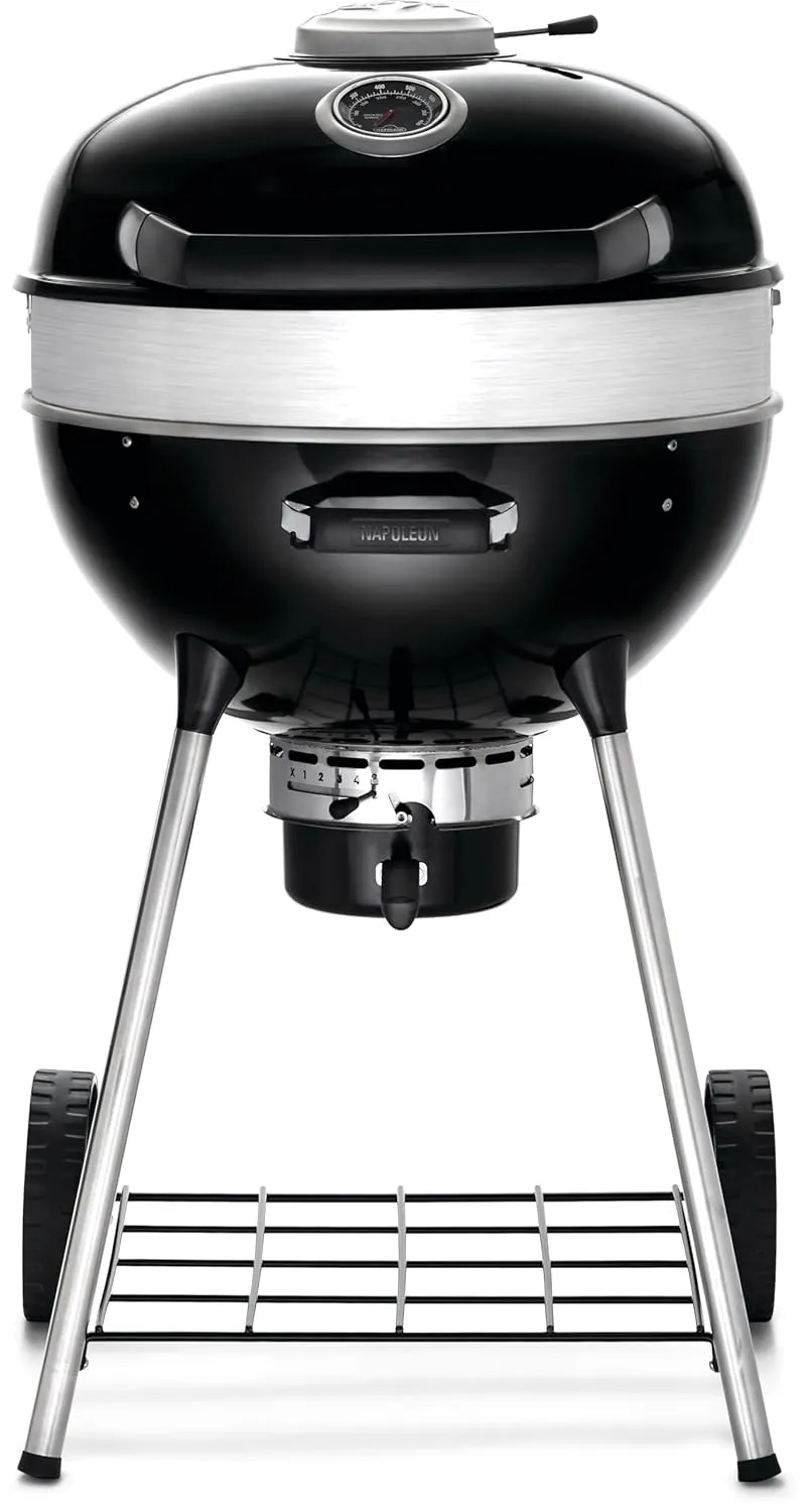 Napoleon PRO22K-LEG-3 Black PRO 22-Inch Charcoal Kettle Grill  Stainless Steel Spacer Ring, 363in² Cooking Area, Sturdy 4-Leg Design, 7-Inch Wheels