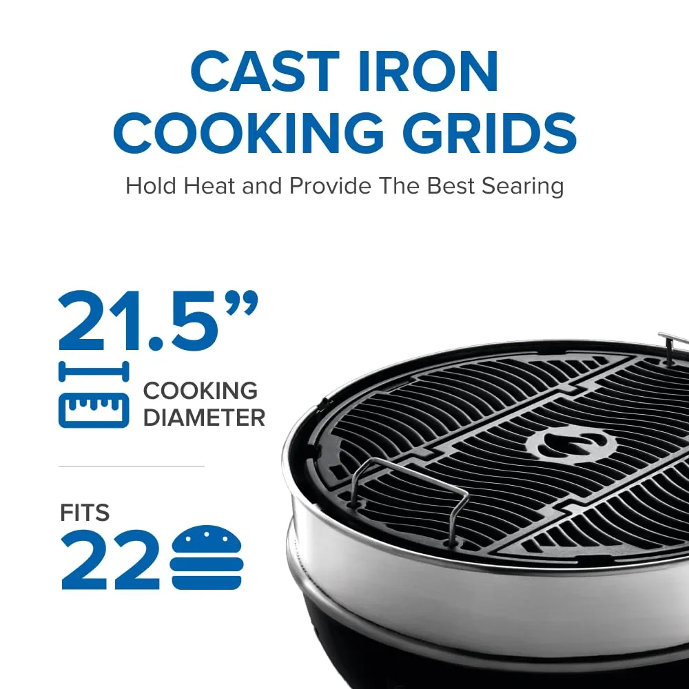 Napoleon PRO22K-LEG-3 Black PRO 22-Inch Charcoal Kettle Grill  Stainless Steel Spacer Ring, 363in² Cooking Area, Sturdy 4-Leg Design, 7-Inch Wheels