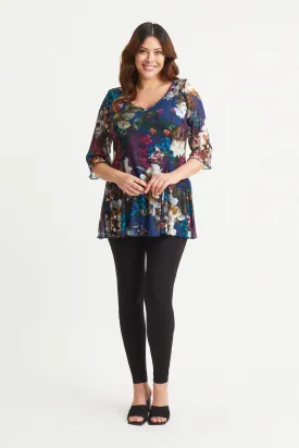 Navy Flower V Neck Tunic