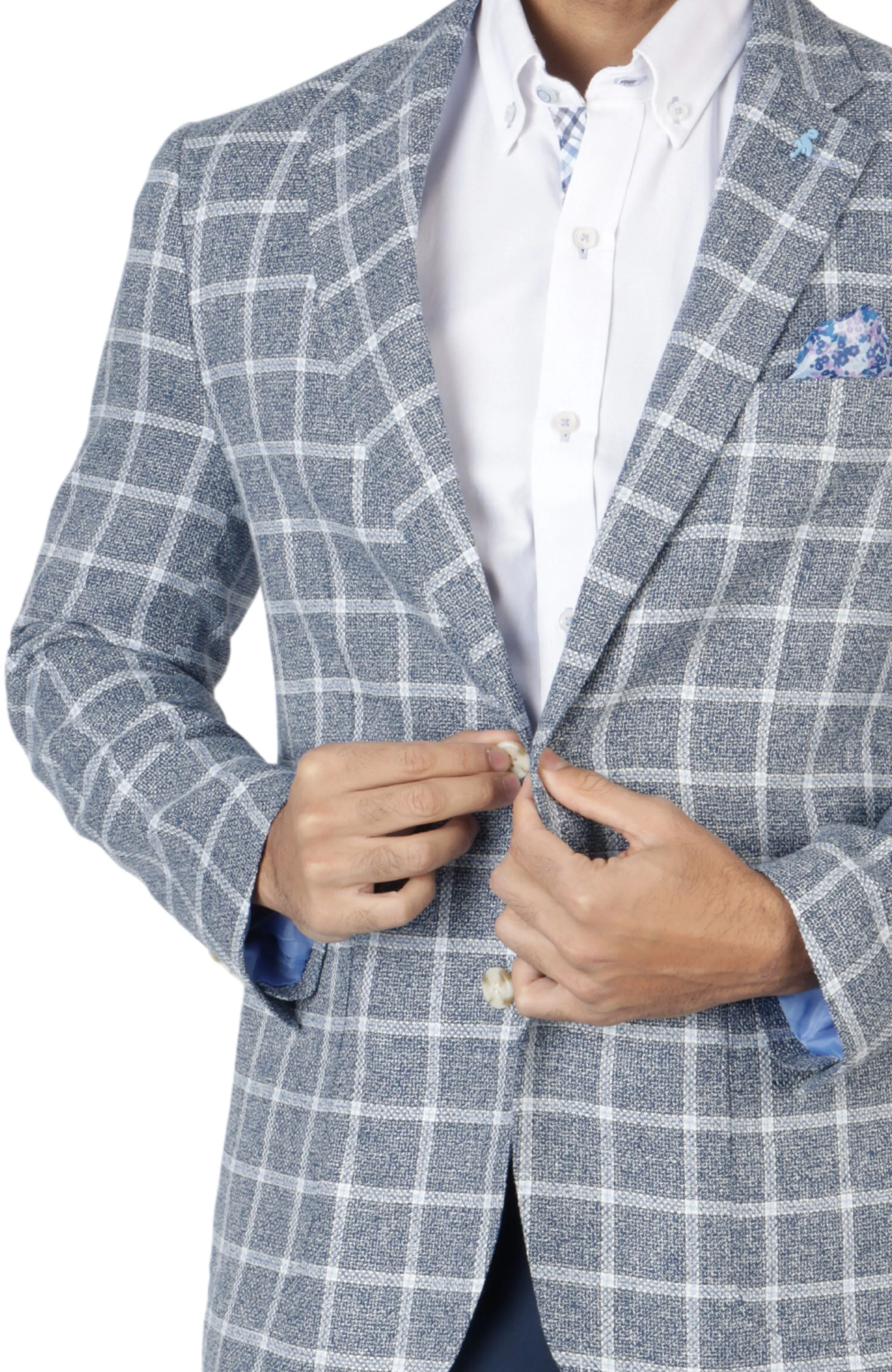 Navy Windowpane Textured Sport Coat