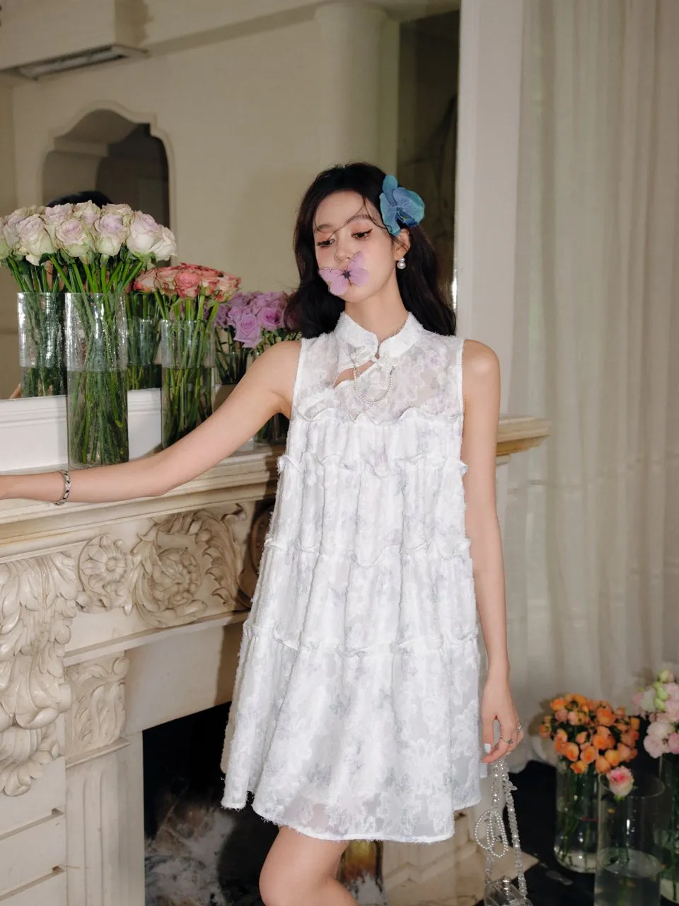 New Chinese Plate Button Butterfly Floral Doll Dresses