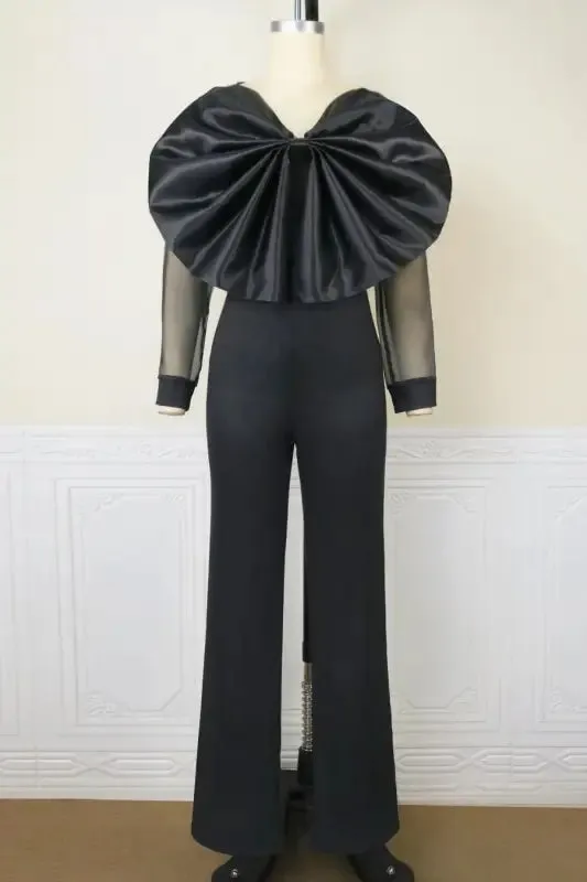 Nightcap Open Bow Sheer Sleeve Jumpsuit (S-4XL)