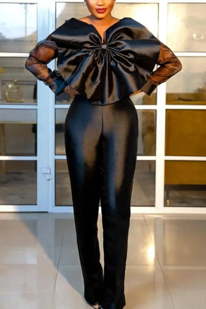 Nightcap Open Bow Sheer Sleeve Jumpsuit (S-4XL)