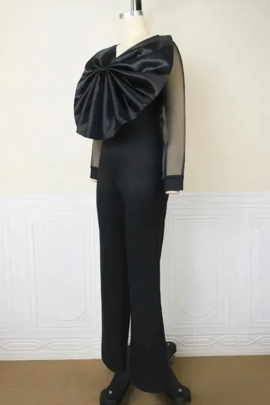 Nightcap Open Bow Sheer Sleeve Jumpsuit (S-4XL)