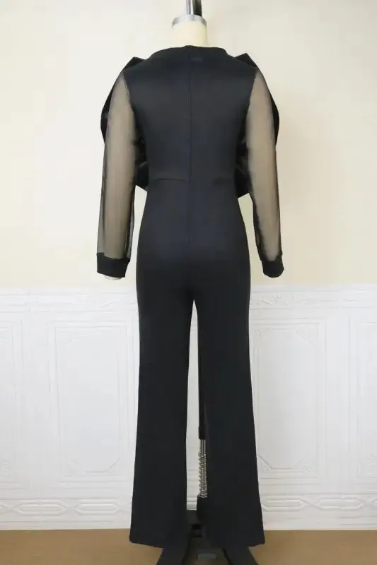 Nightcap Open Bow Sheer Sleeve Jumpsuit (S-4XL)
