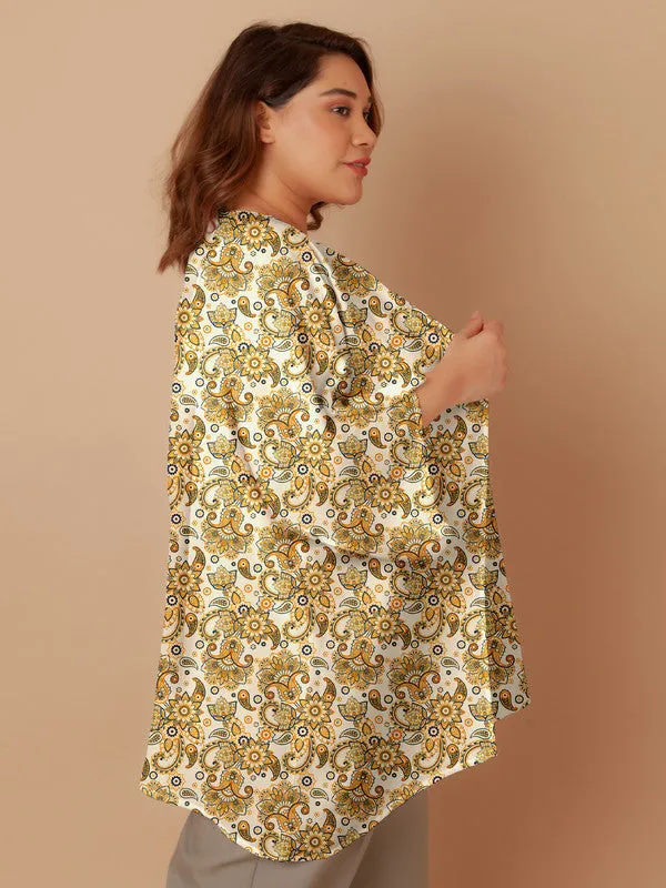 Off White Floral Print Peplum Shrug