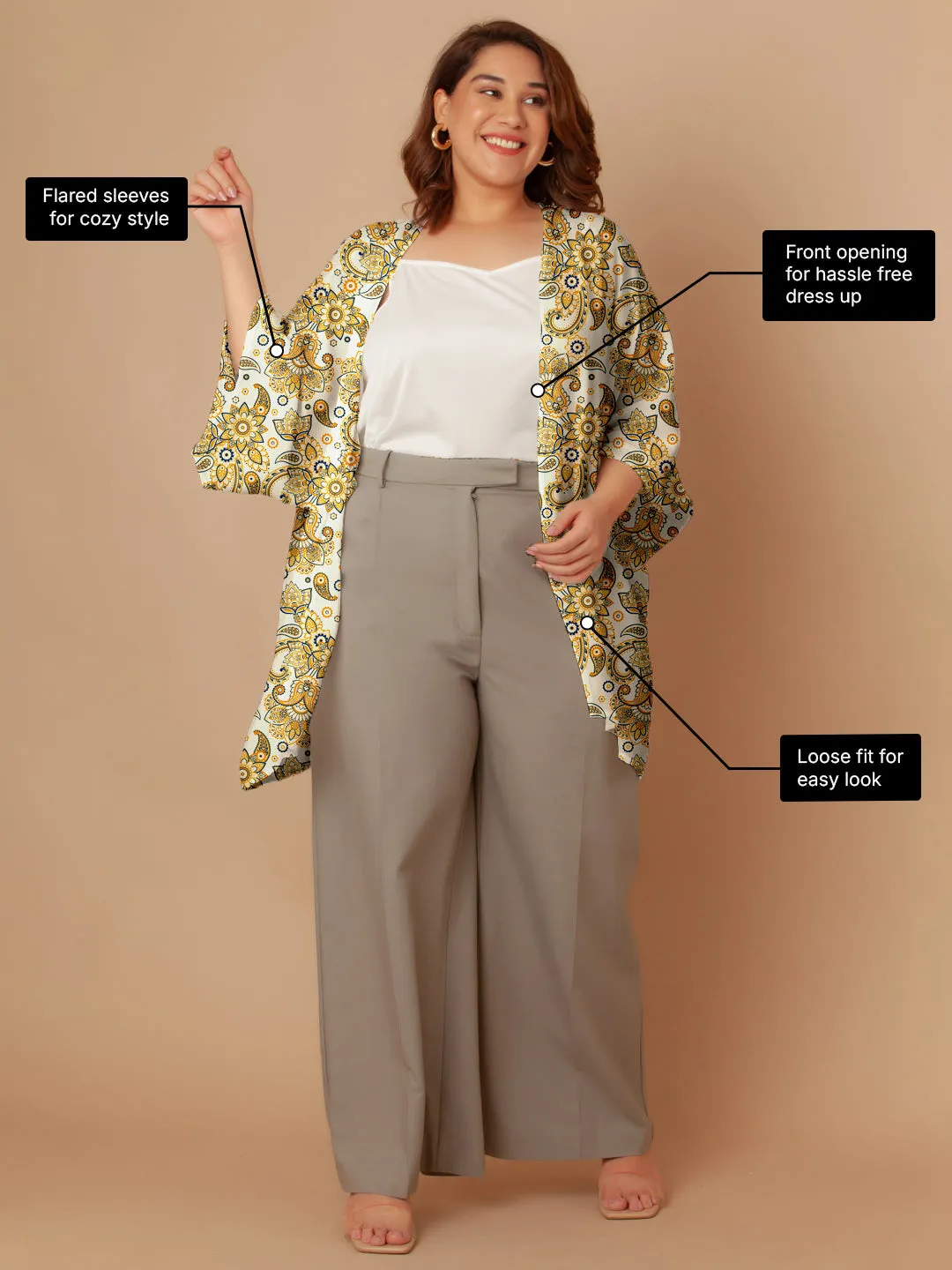 Off White Floral Print Peplum Shrug