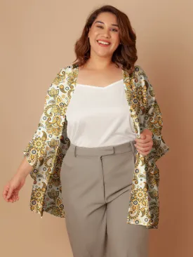 Off White Floral Print Peplum Shrug