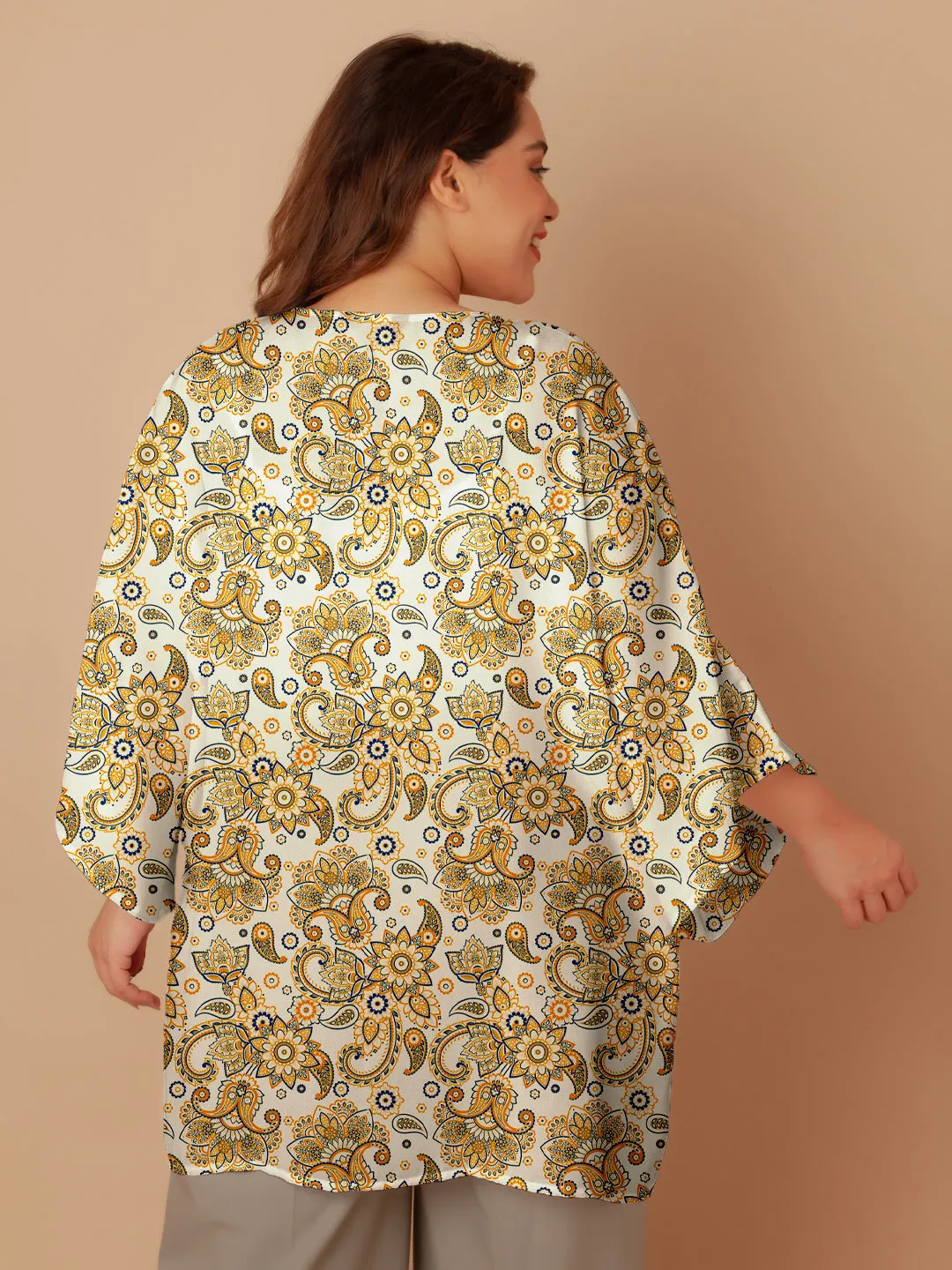 Off White Floral Print Peplum Shrug