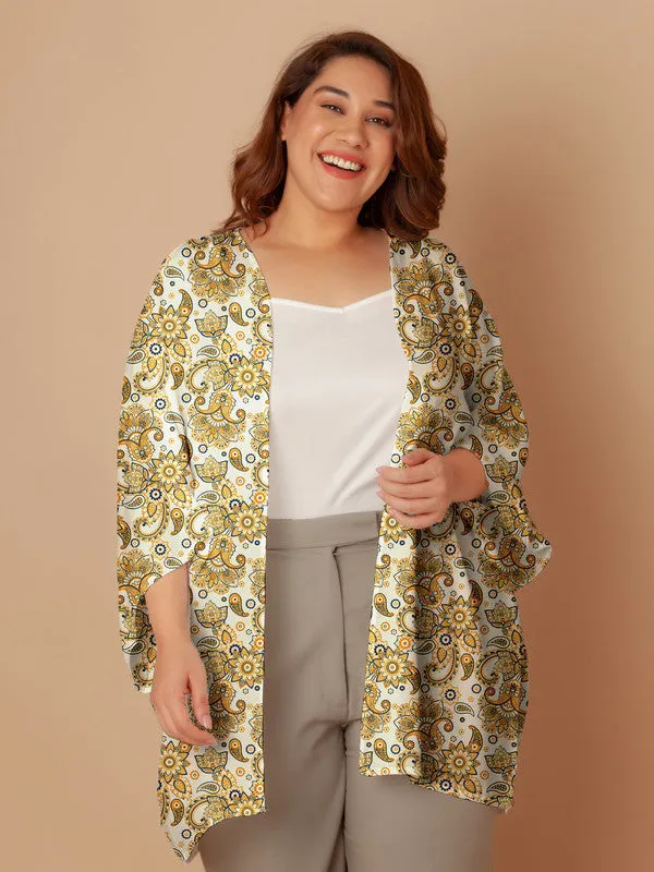 Off White Floral Print Peplum Shrug