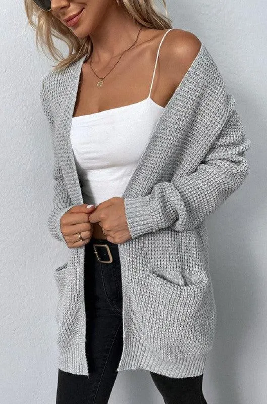 Open Front Waffle Sweater Cardigan
