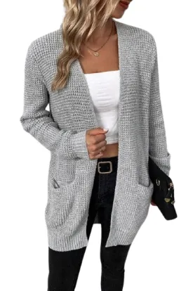 Open Front Waffle Sweater Cardigan