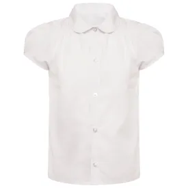 Pack of 2 Girls White Shirred Detail School Uniform Blouse Short Sleeve Shirt