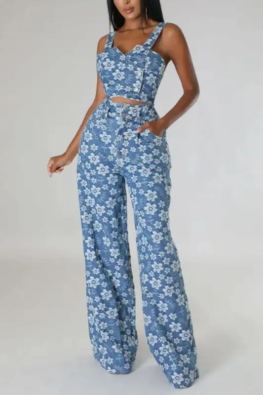 Pansy Denim Pant Set