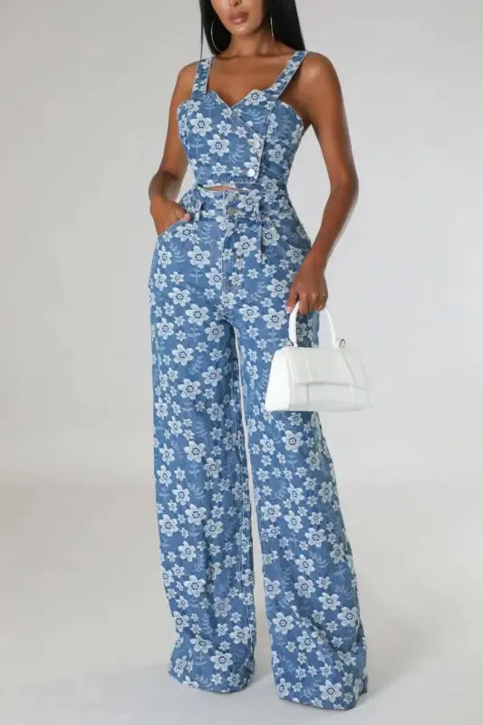 Pansy Denim Pant Set