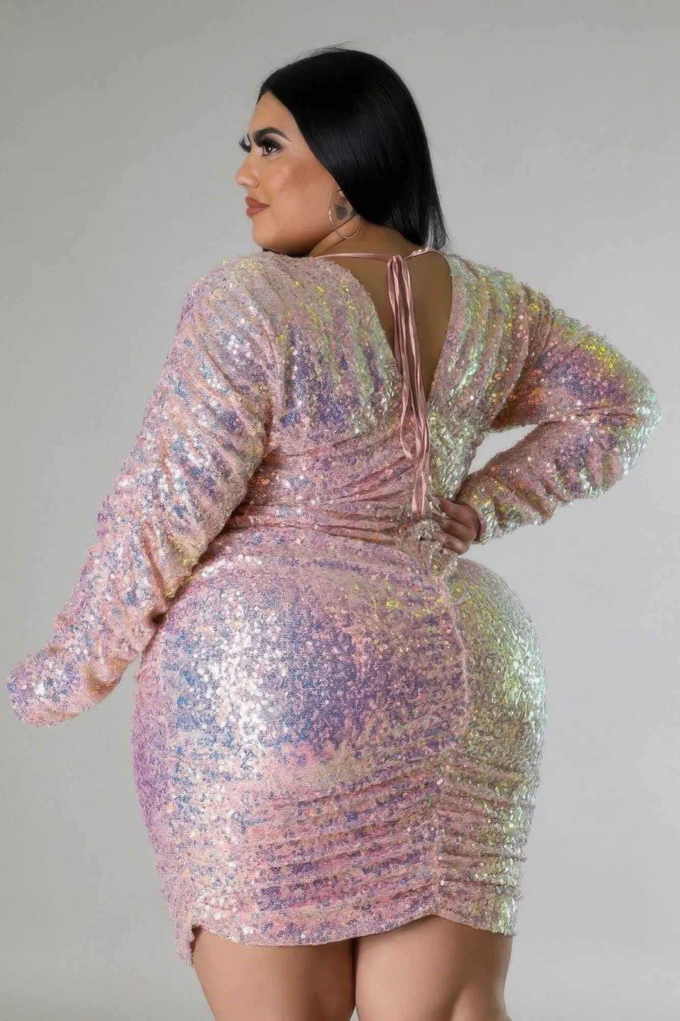 Plus Size Blush Long Sequin Long Sleeve