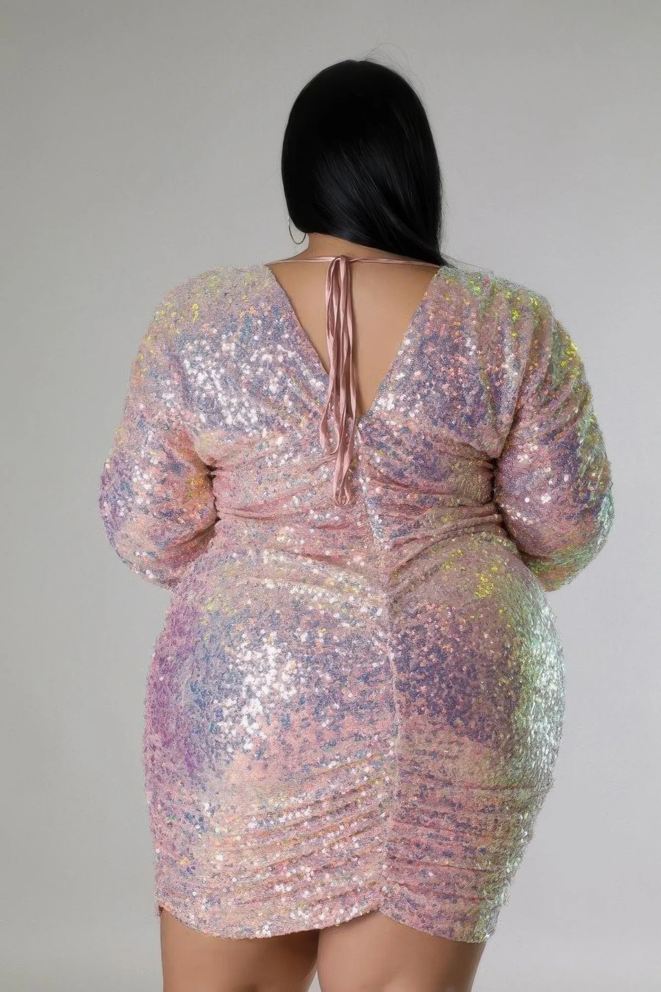 Plus Size Blush Long Sequin Long Sleeve