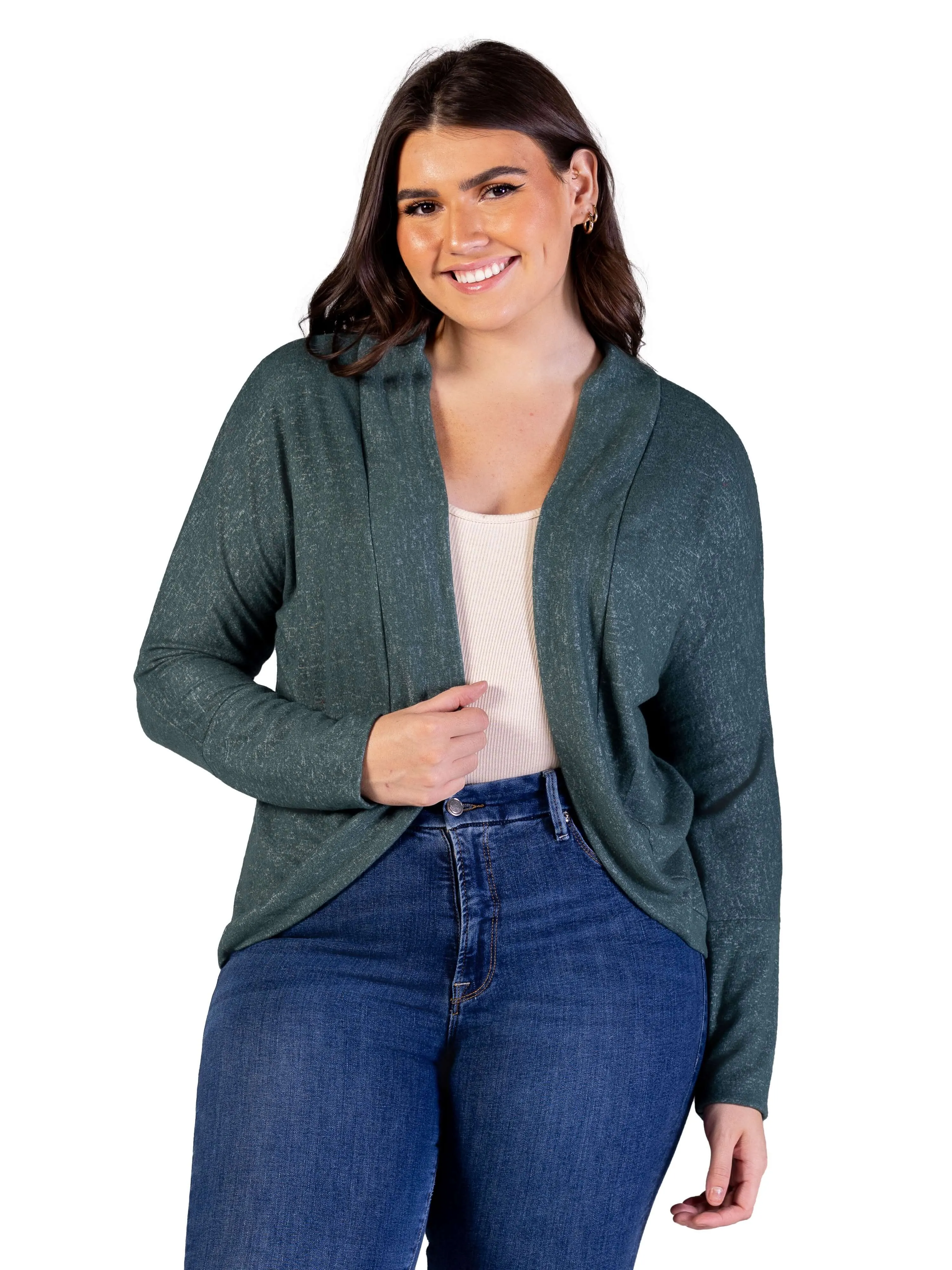 Plus Size Curved Hem Open Front Long Womens Bolero Shrug