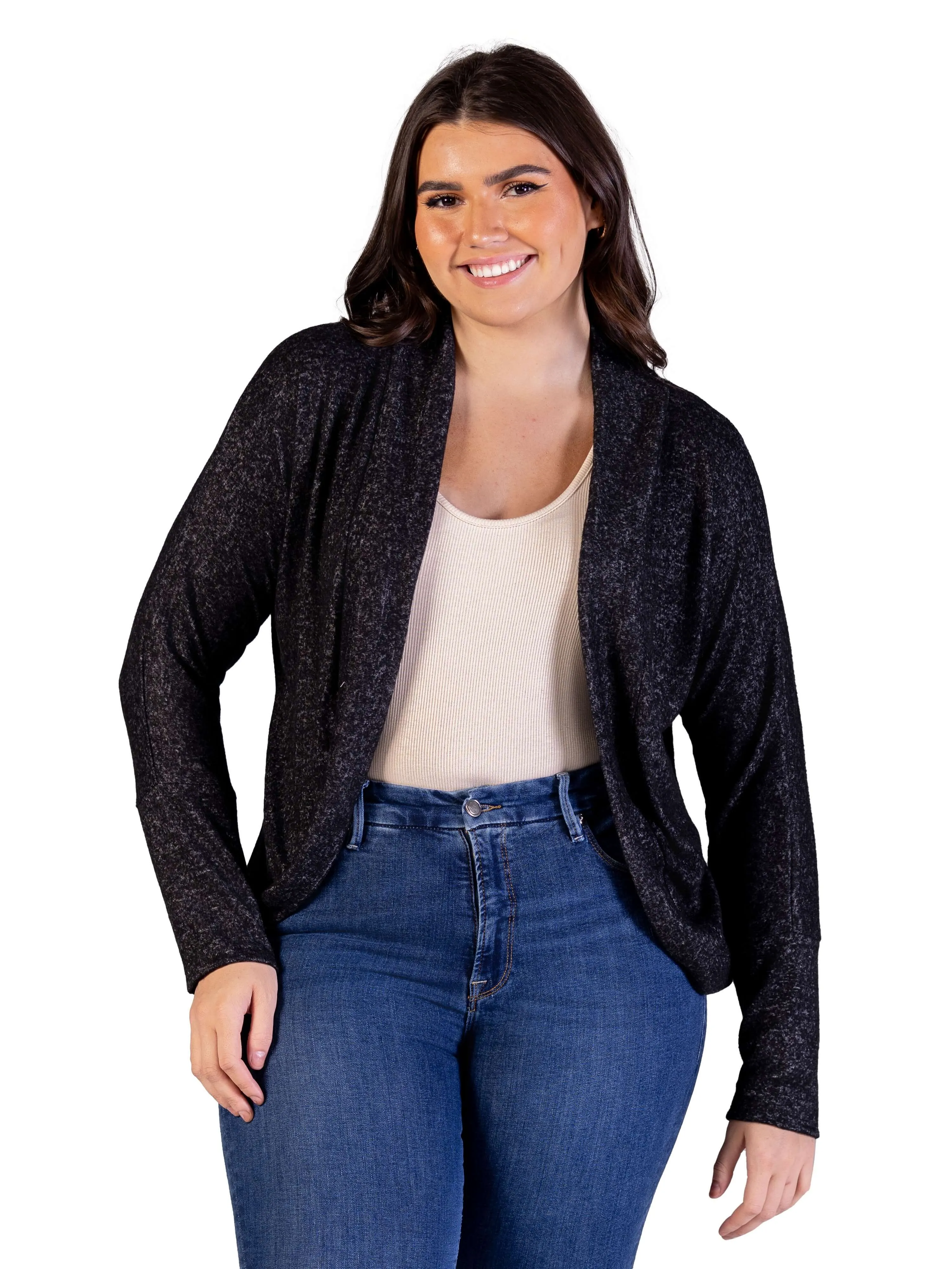 Plus Size Curved Hem Open Front Long Womens Bolero Shrug