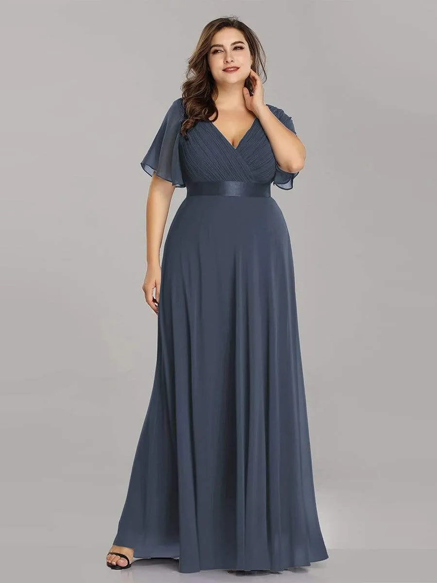 Plus Size Empire Waist Evening Dress with Short Sleeves