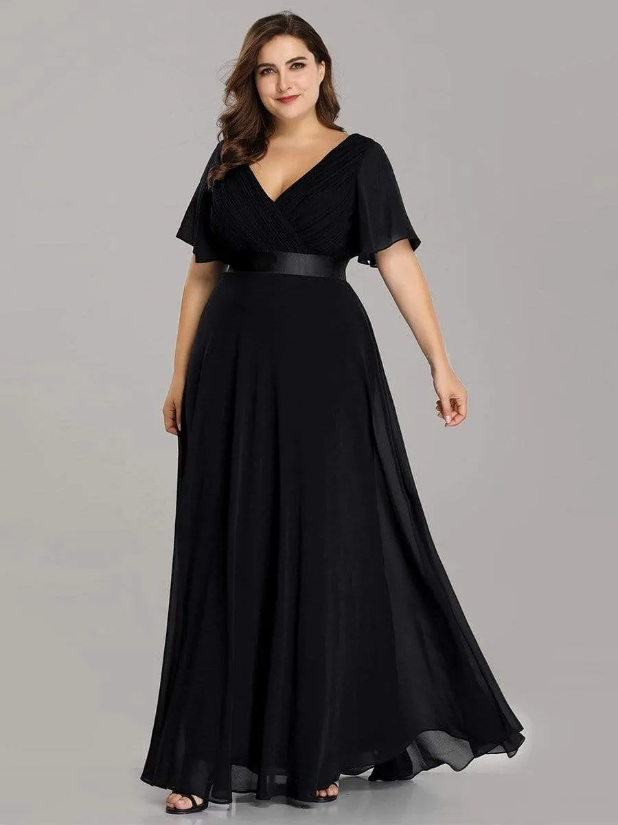 Plus Size Empire Waist Evening Dress with Short Sleeves