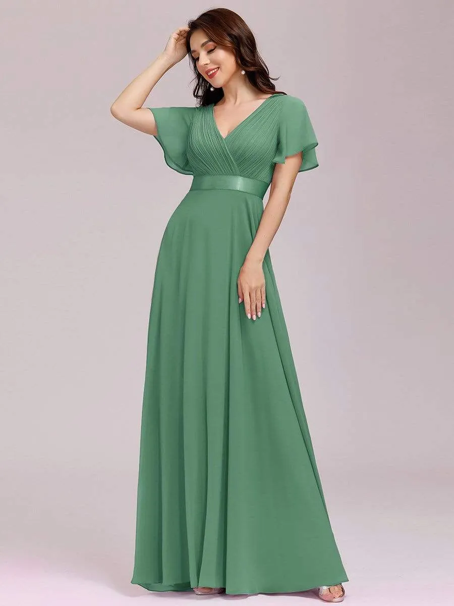 Plus Size Empire Waist Evening Dress with Short Sleeves